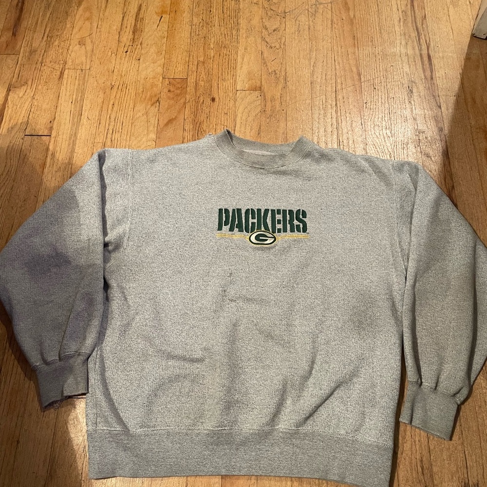 Majestic Gray Packers Crewneck Sweater